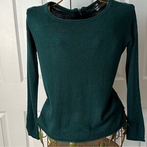H&M Extra Small Wool Blend Green Long Sleeve Sweater With Zipper‎ Closure Back